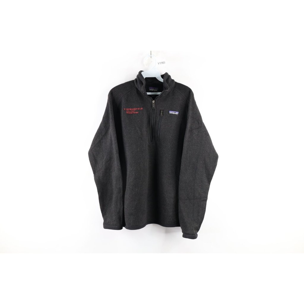 Patagonia Mens Large Distressed Spell Out 1/4 Zip Better Sweater Pullover Black